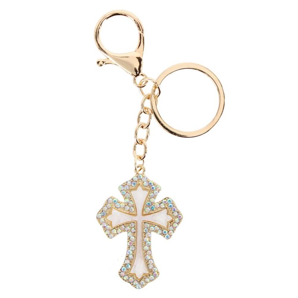 CTM Women's Rhinestone Embellished Cross Bag Charm & Key Chain